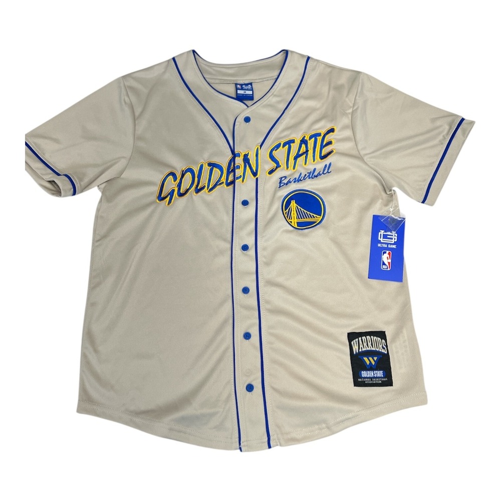 Golden State Warriors Baseball Style‎ Button Up Jersey Adult Mens M Beige New